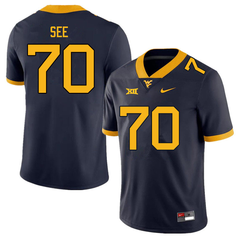 Men #70 Shawn See West Virginia Mountaineers College Football Jerseys Sale-Navy - Click Image to Close